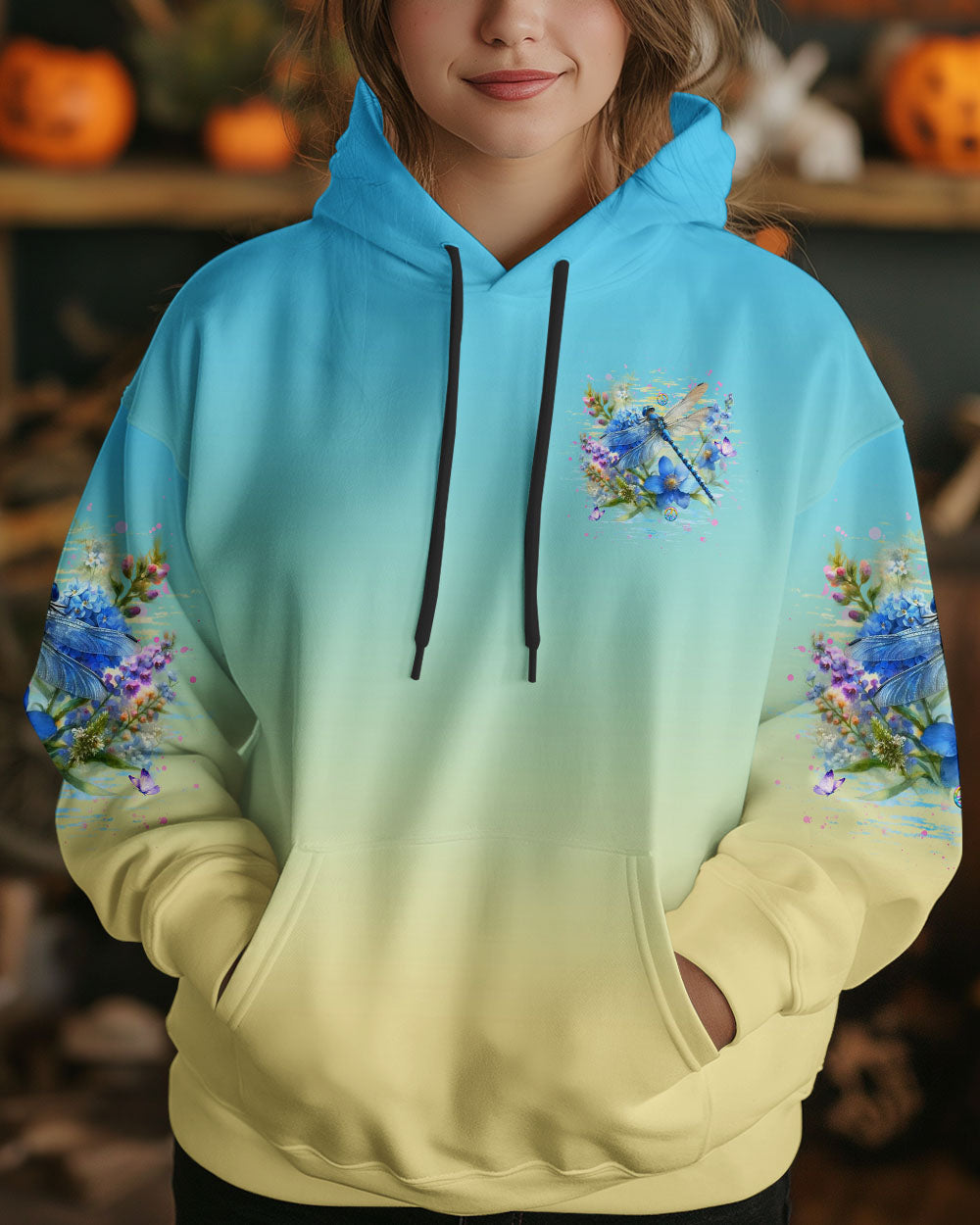 Just Breathe Everything Is Going to Be Okay Dragonfly and Flowers Motivational AOP Shirts _4_ FXB5Q