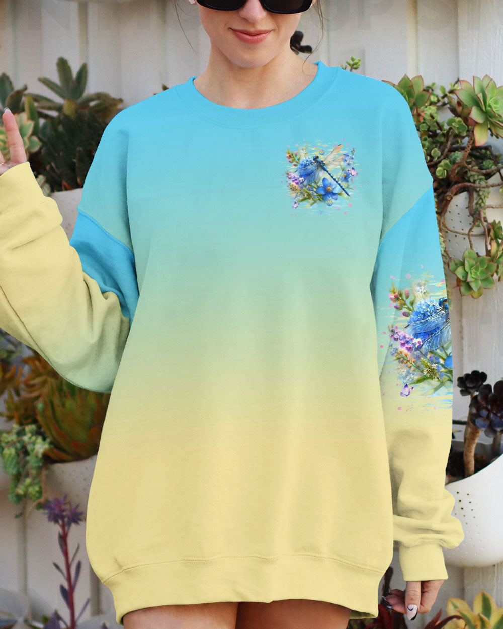 Just Breathe Everything Is Going to Be Okay Dragonfly and Flowers Motivational AOP Shirts _6_ pYj3U