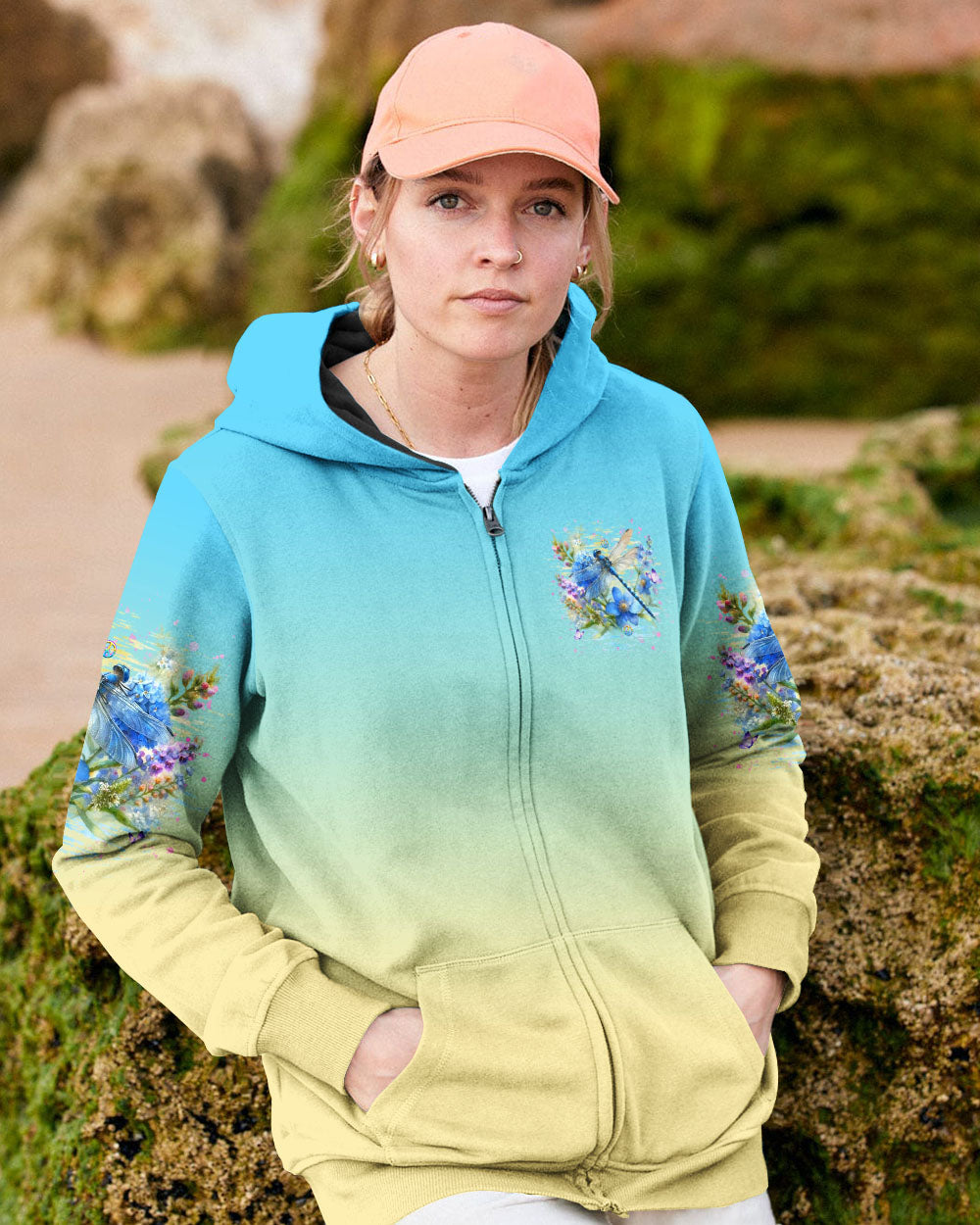Just Breathe Everything Is Going to Be Okay Dragonfly and Flowers Motivational AOP Shirts _8_ F5mvO