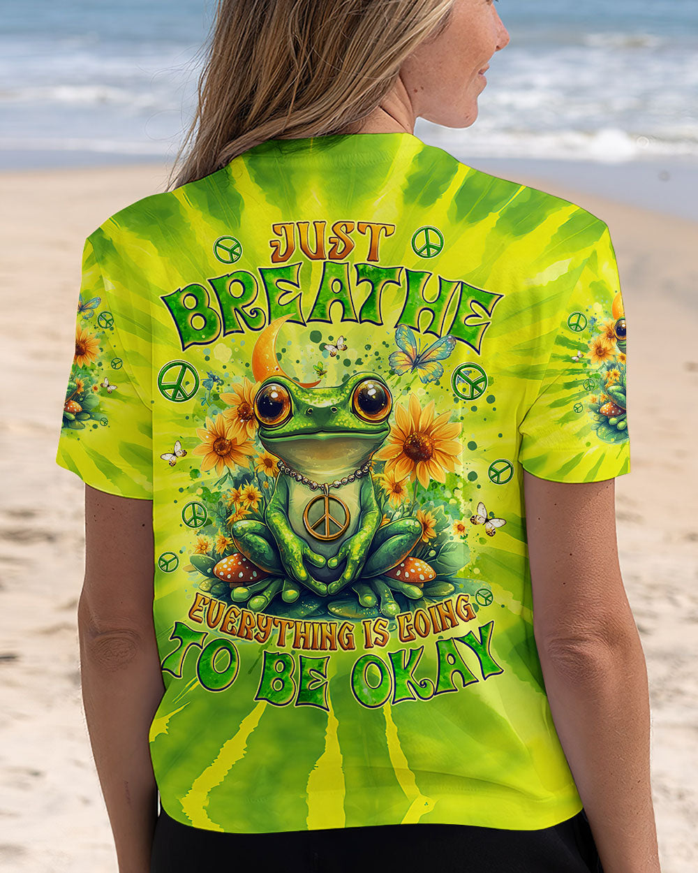 Just Breathe Everything Is Going to Be Okay Green Frog Tie Dye AOP Shirts _3_ 5i9QI