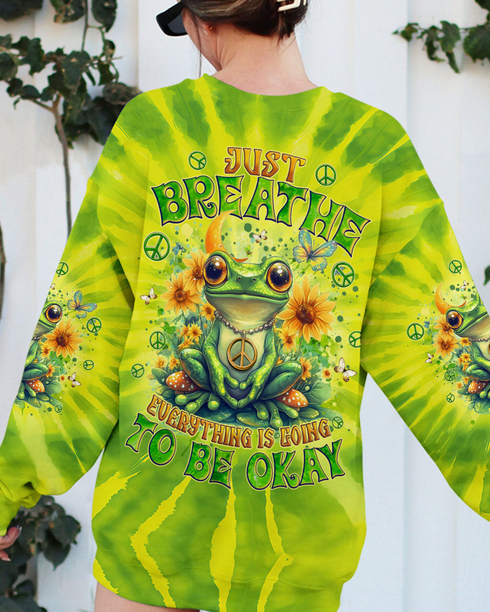 Just Breathe Everything Is Going to Be Okay Green Frog Tie Dye AOP Shirts _7_ 25dMN
