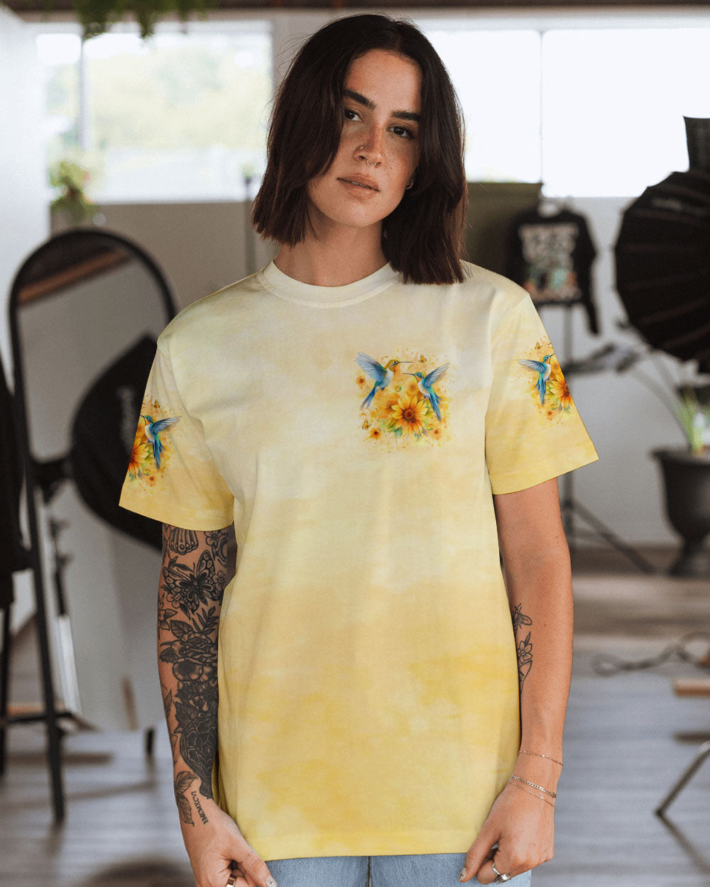 Just Breathe Everything Is Going to Be Okay Hummingbird and Floral AOP Shirts _4_ 3PkT5