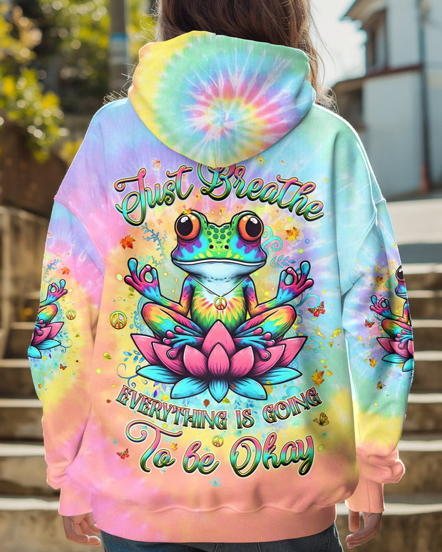 Just Breathe Everything Is Going to Be Okay - Meditating Frog Tie Dye Lotus - AOP Shirts