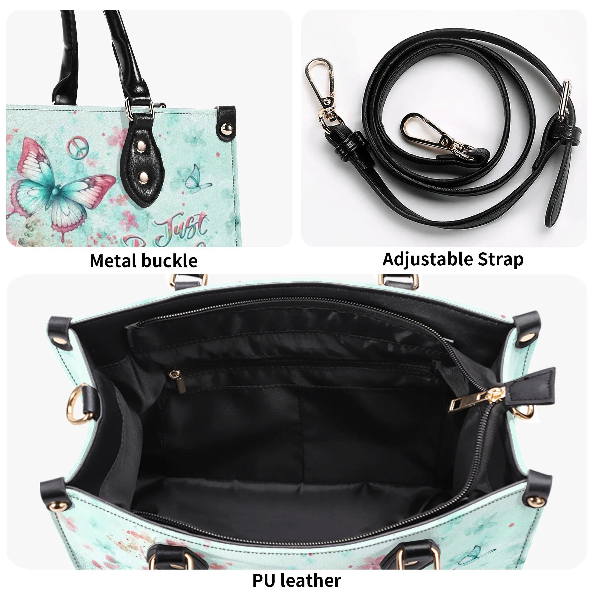 Just Breathe Everything Is Going to Be Okay Mint Green Butterfly Floral Hippie Leather Bag _6_ 7ATwY