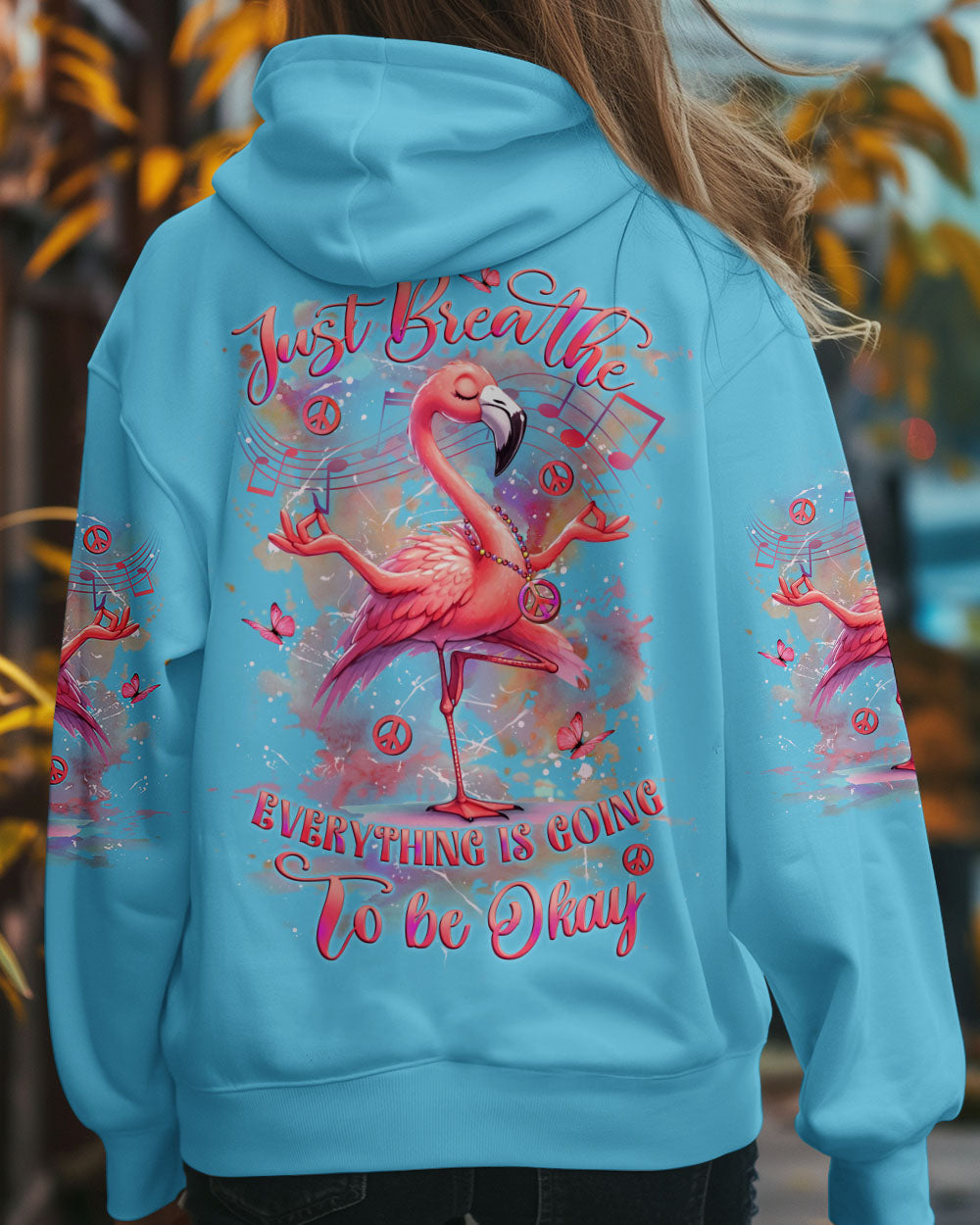 Just Breathe Everything Is Going to Be Okay Motivational Peaceful Flamingo AOP Shirts _12_ 2rAlG