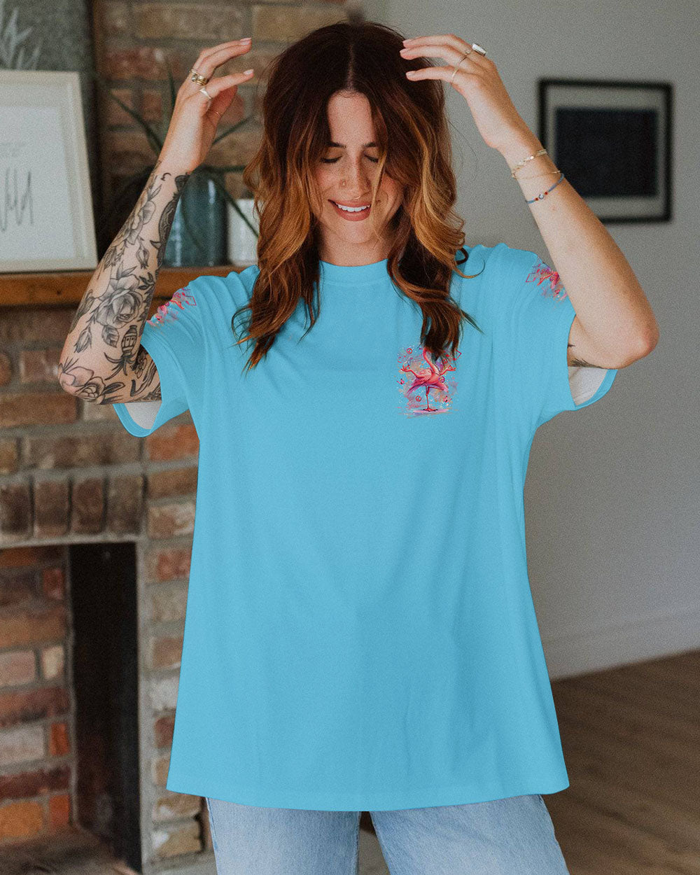Just Breathe Everything Is Going to Be Okay Motivational Peaceful Flamingo AOP Shirts _14_ ljjrX