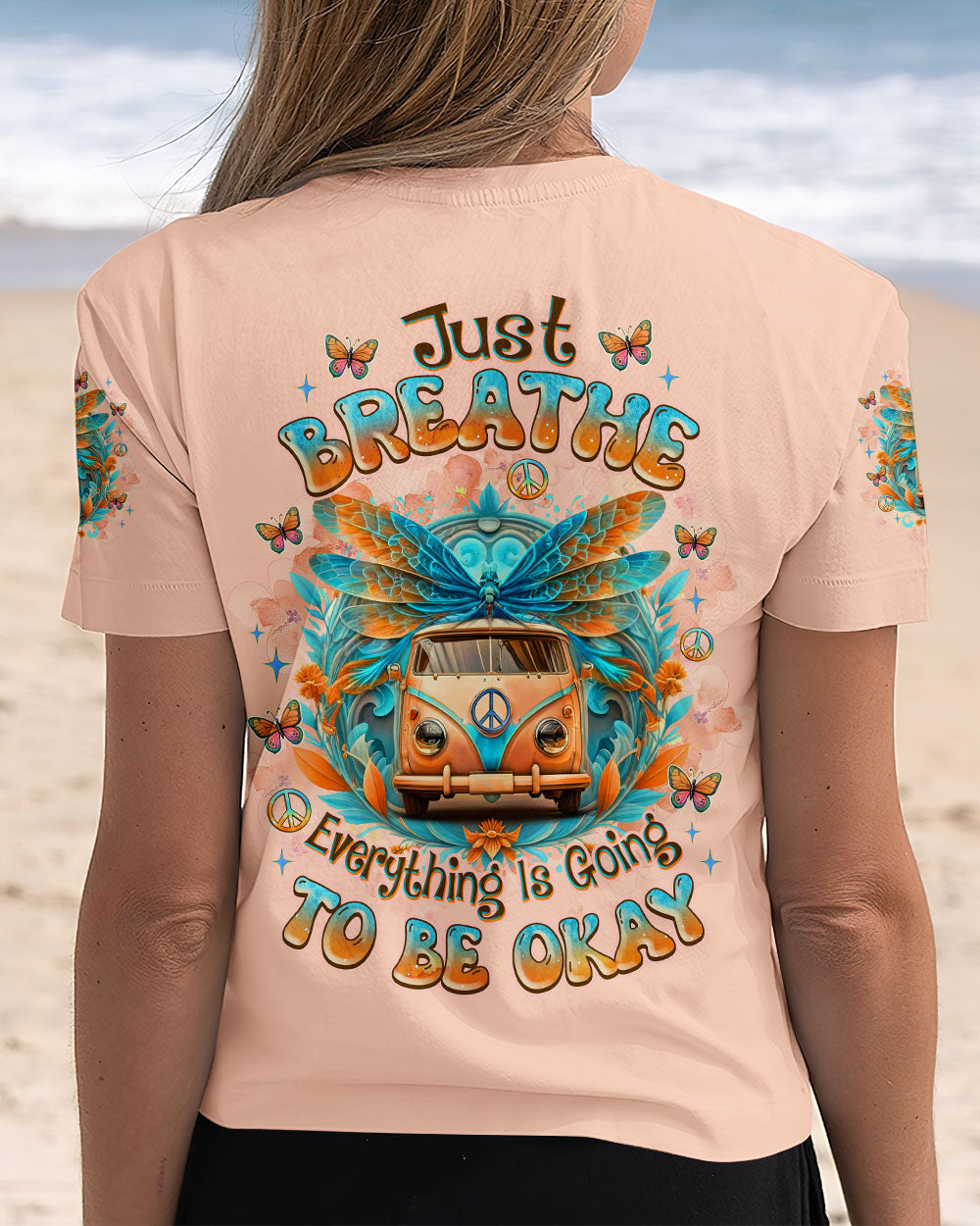 Just Breathe Everything Is Going to Be Okay Peace Van and Butterflies AOP Shirts _13_ Y2hoR