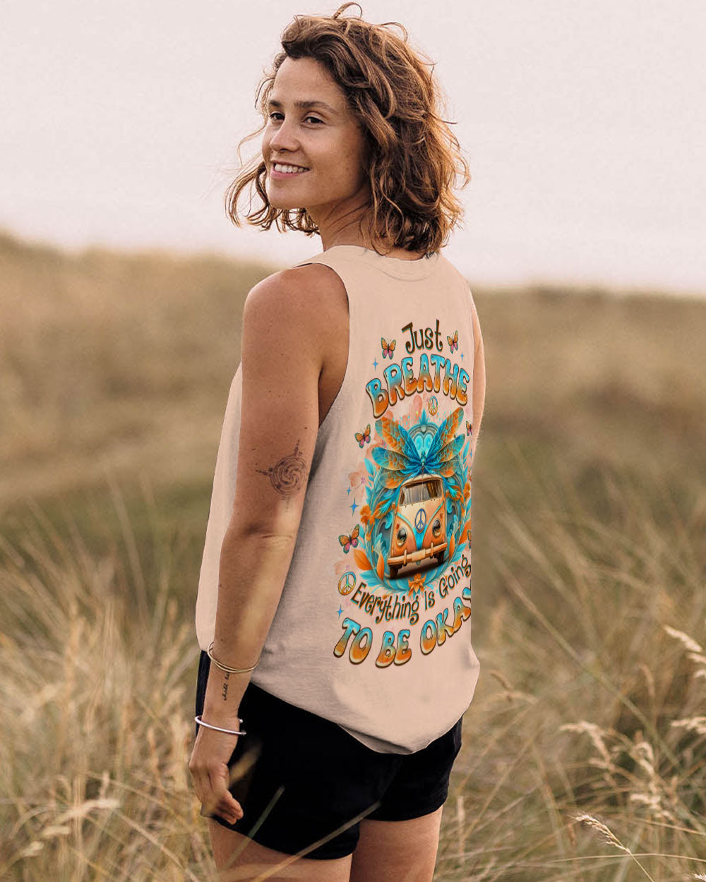 Just Breathe Everything Is Going to Be Okay Peace Van and Butterflies AOP Shirts _7_ HXFha