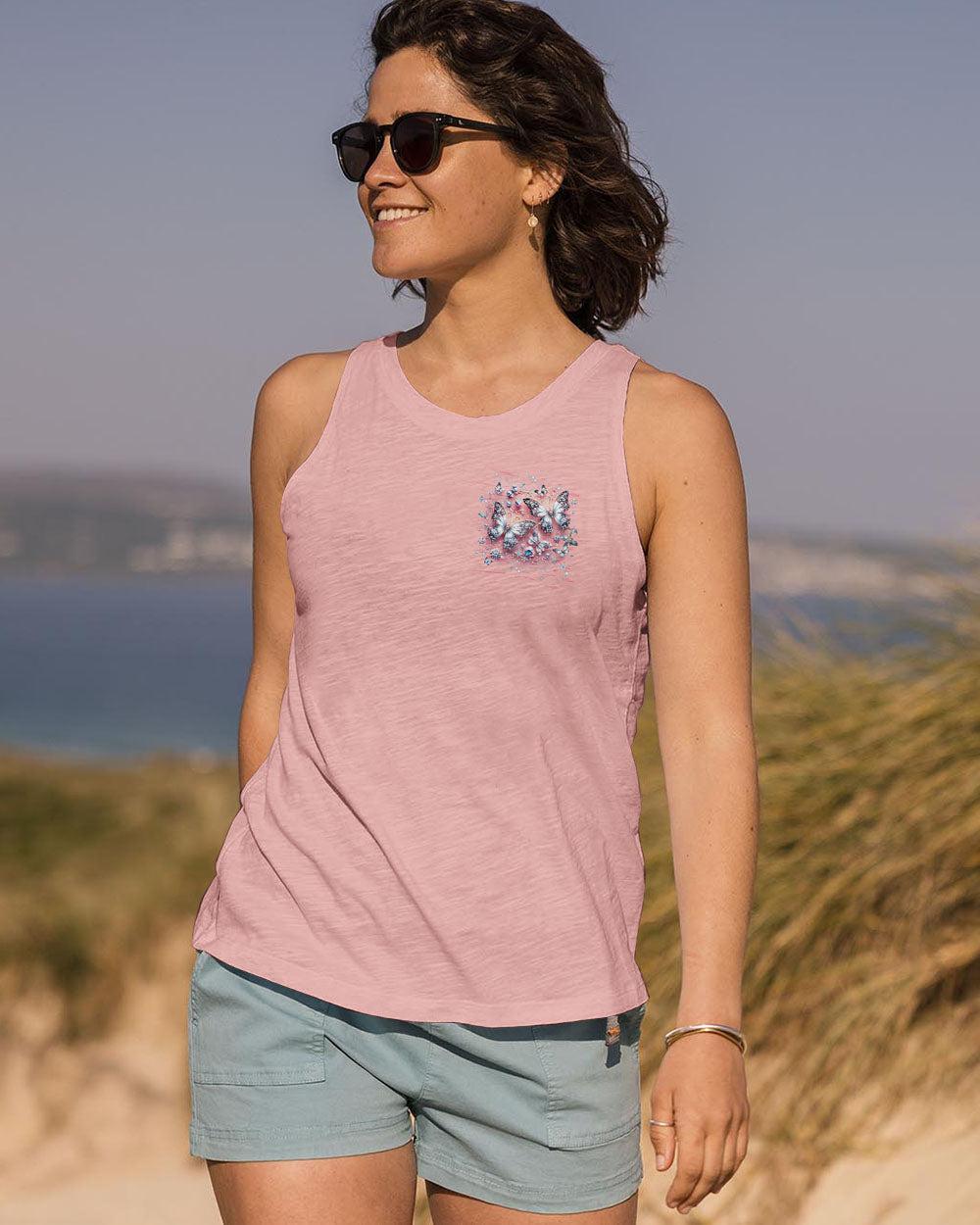 Just Breathe Everything Is Going to Be Okay Pink Butterfly Graphic AOP Shirts _11_ xbgaF