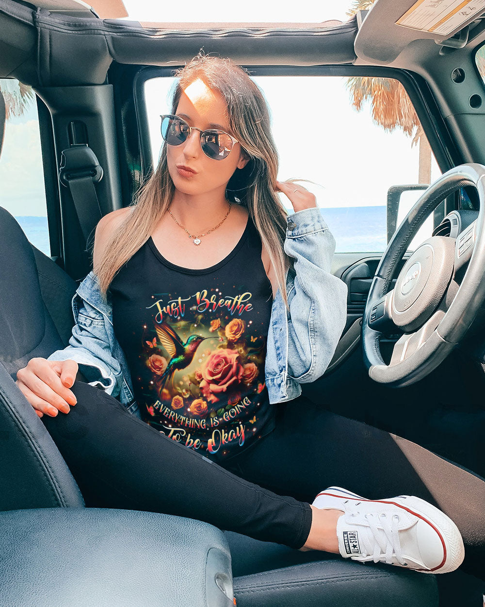Just Breathe Everything Is Going to Be Okay Rose and Hummingbird Graphic AOP Shirts _11_ fq7dc