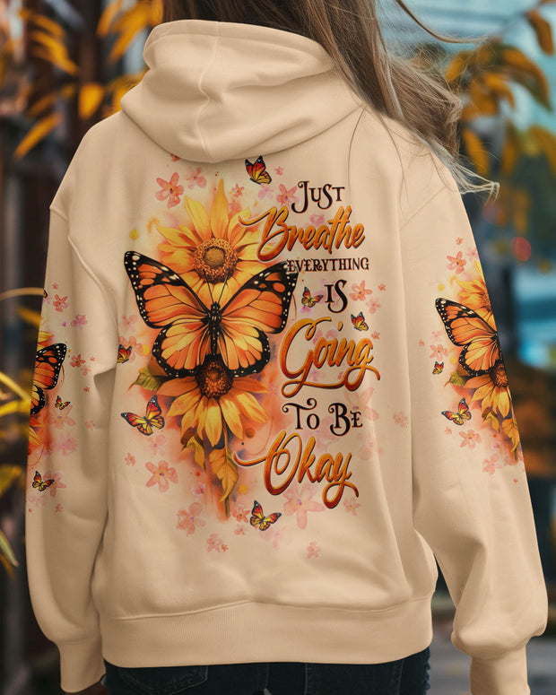 Just Breathe Everything Is Going to Be Okay - Sunflower Butterfly - AOP Shirts