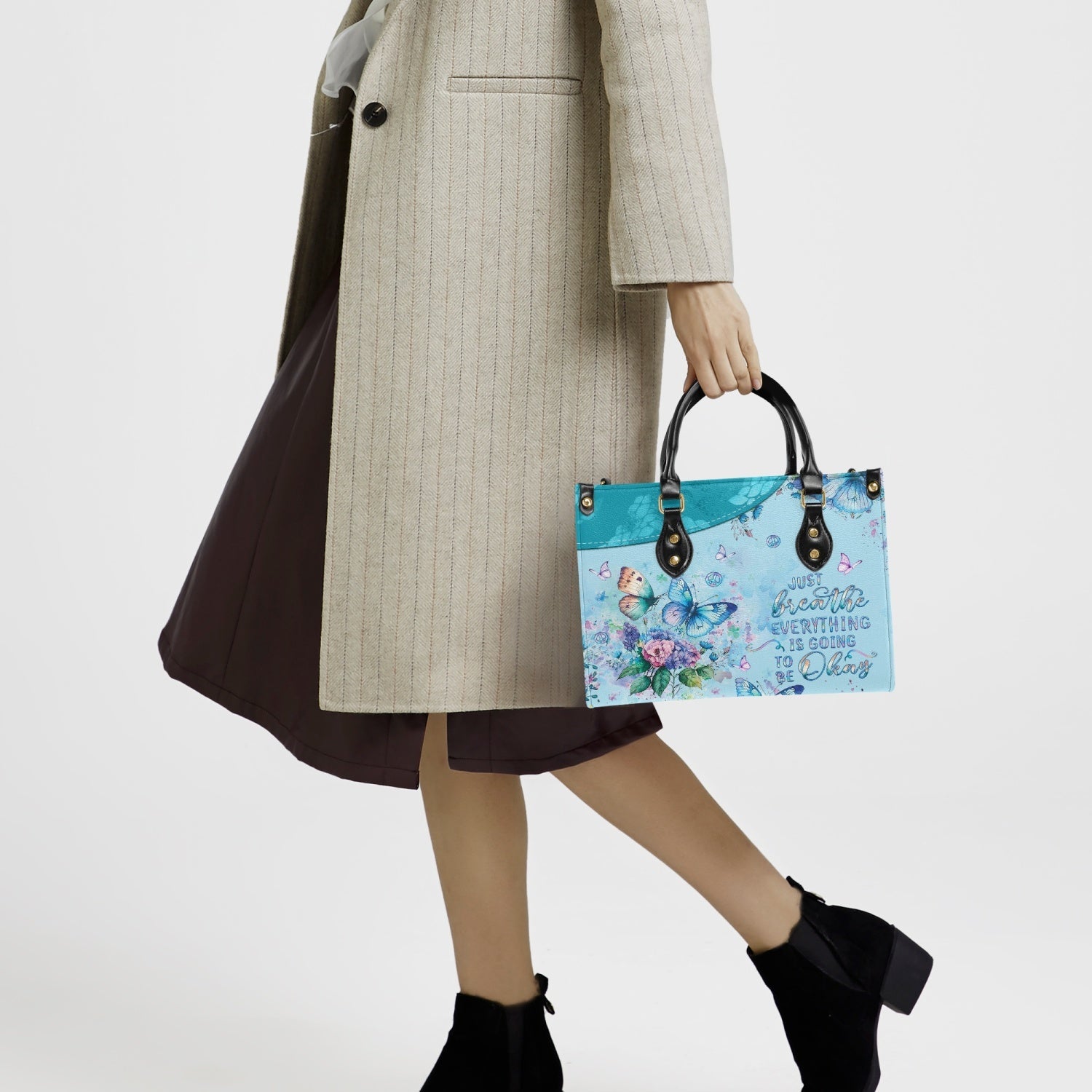 Just Breathe Everything is Going to Be Okay Blue Butterfly Floral Hippie Leather Bag _6_ Yyz0R