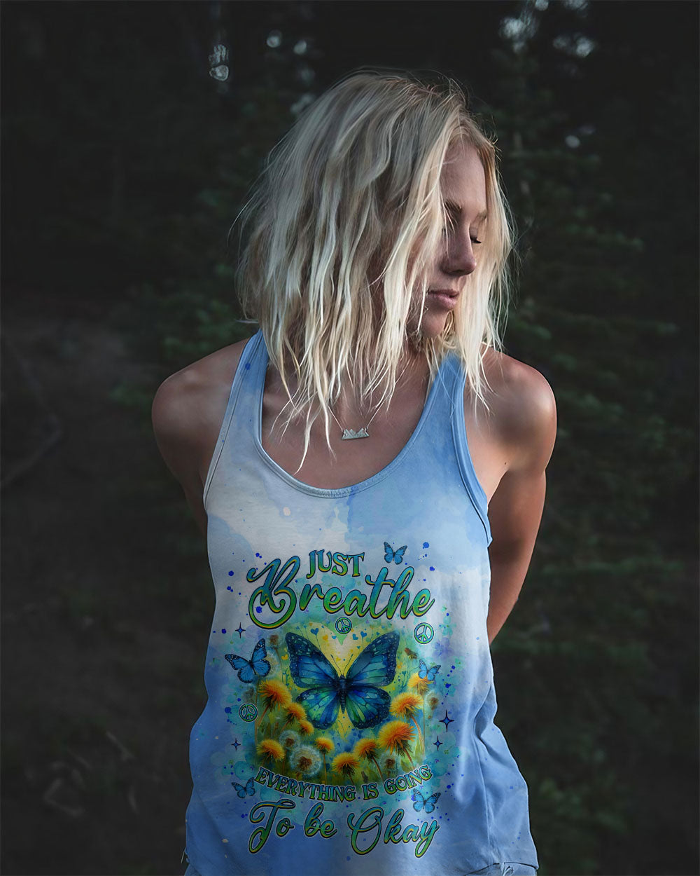 Just Breathe Everything is Going to Be Okay Butterfly Light Blue Design for Women AOP Shirts _12_ GAkKb