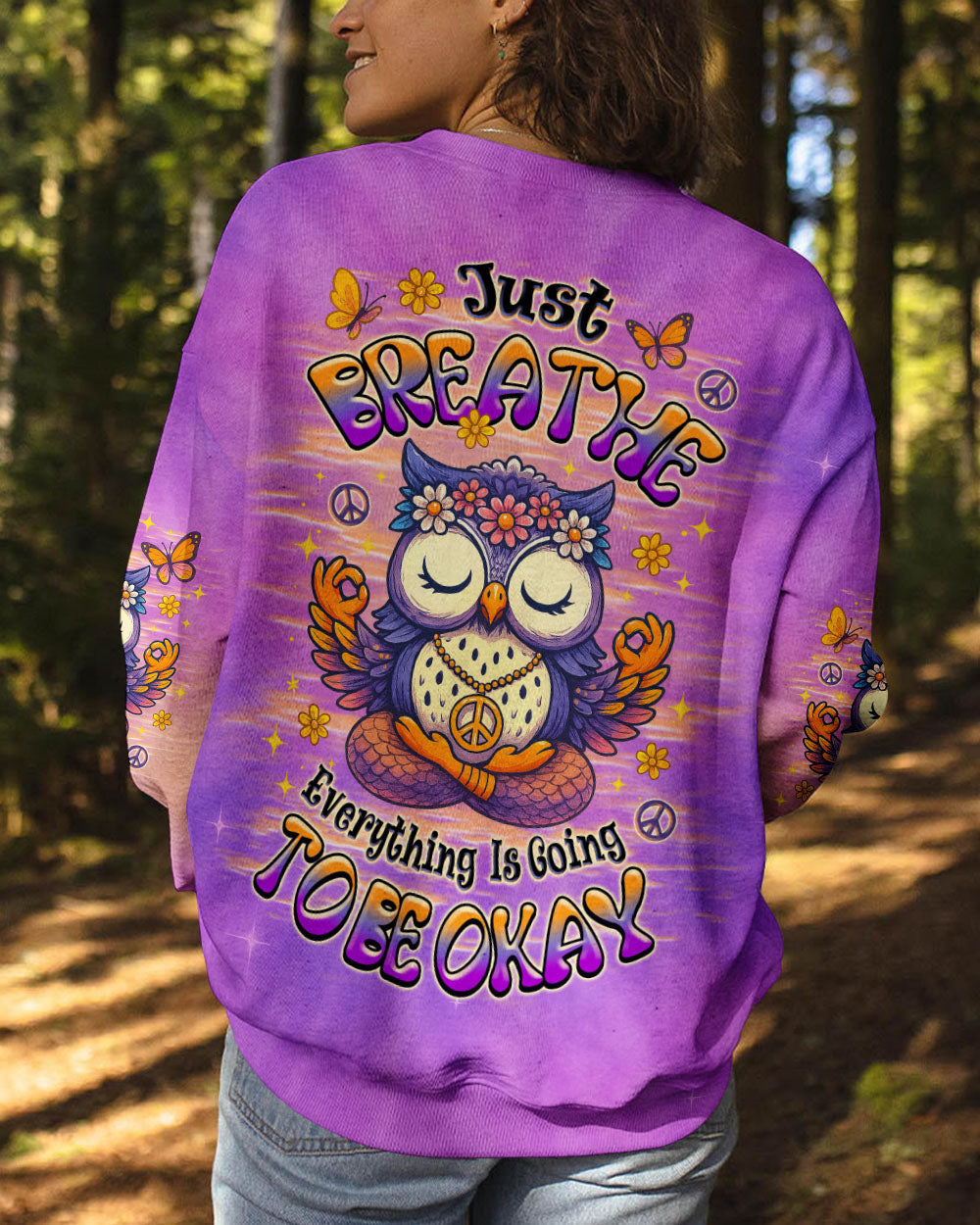 Just Breathe Everything is Going to Be Okay Cute Owl Peaceful Design AOp Shirts _7_ WgJlM