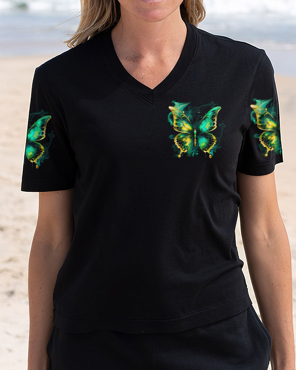 Just Breathe Everything is Going to Be Okay Glowing Butterfly AOP Shirts _2_ 7UHqW