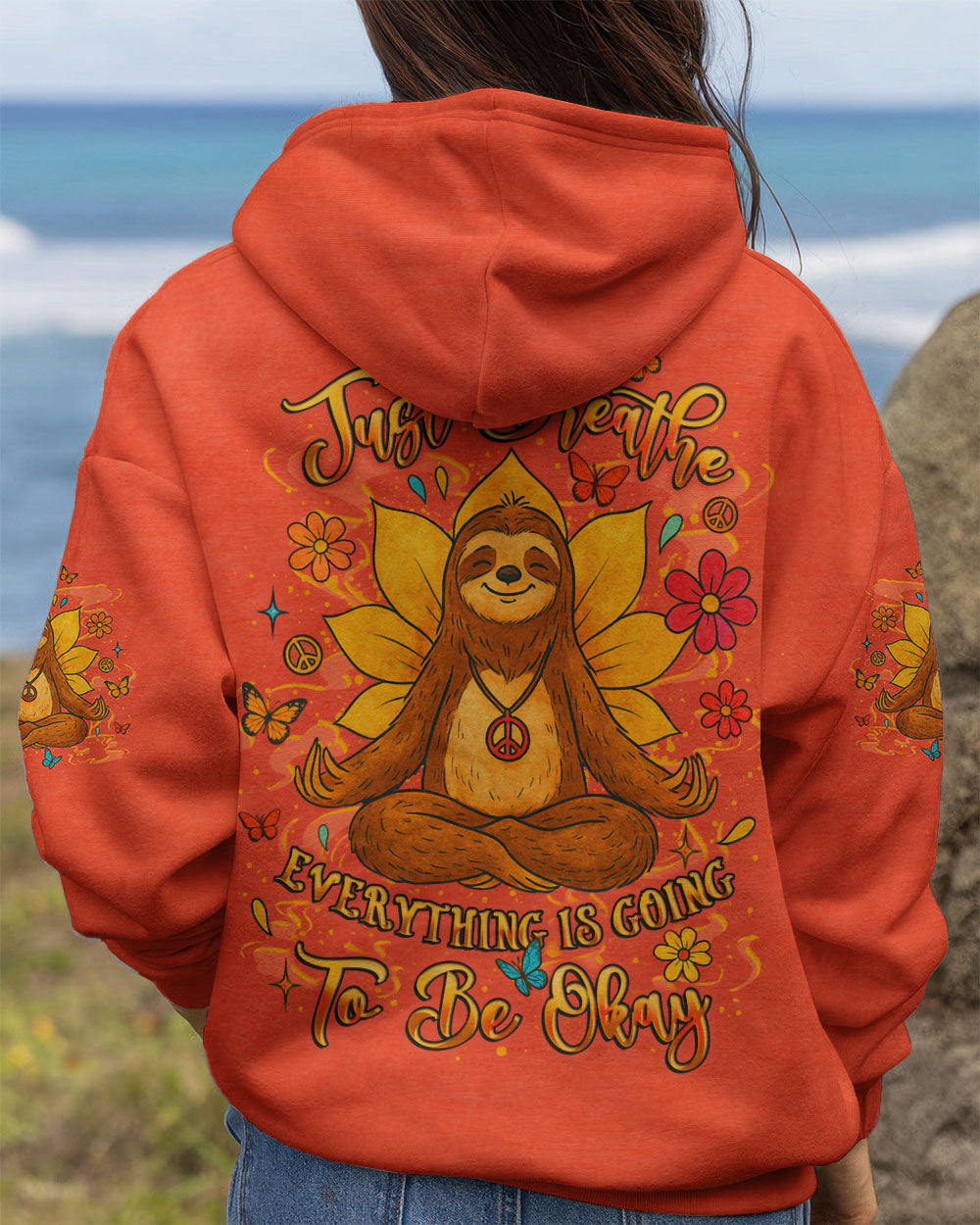 Just Breathe Everything is Going to Be Okay Peaceful Sloth Design with Flowers _26 Butterfly AOP Shirts _13_ OyfqI