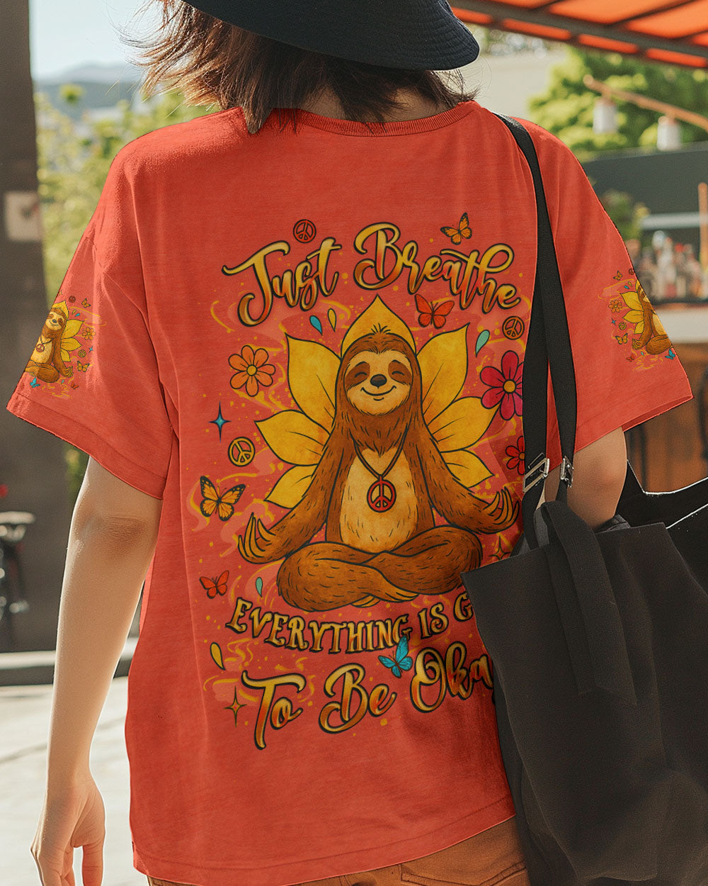 Just Breathe Everything is Going to Be Okay Peaceful Sloth Design with Flowers _26 Butterfly AOP Shirts _3_ 8ar2H