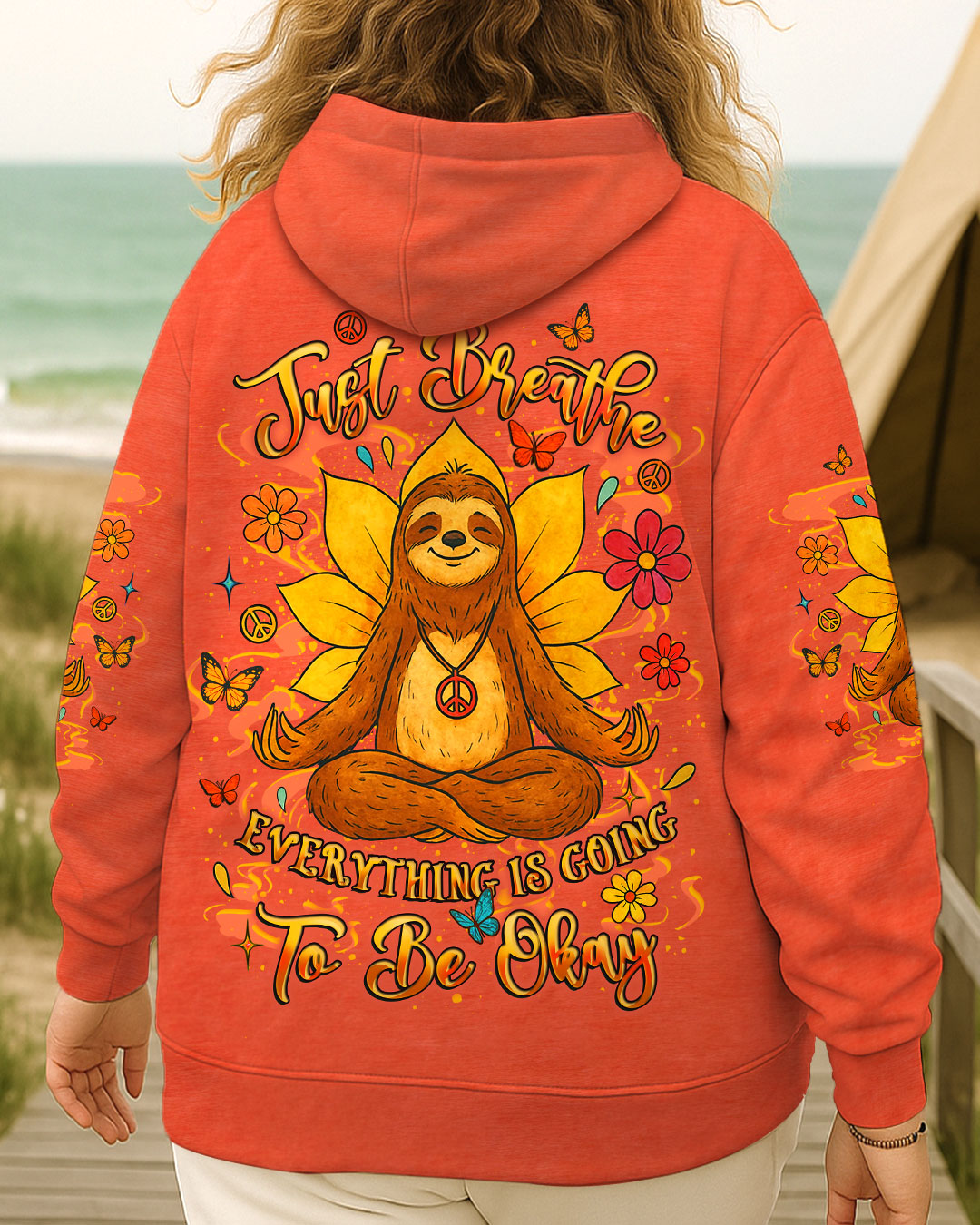Just Breathe Everything is Going to Be Okay Peaceful Sloth Design with Flowers _26 Butterfly AOP Shirts _5_ gFi8p