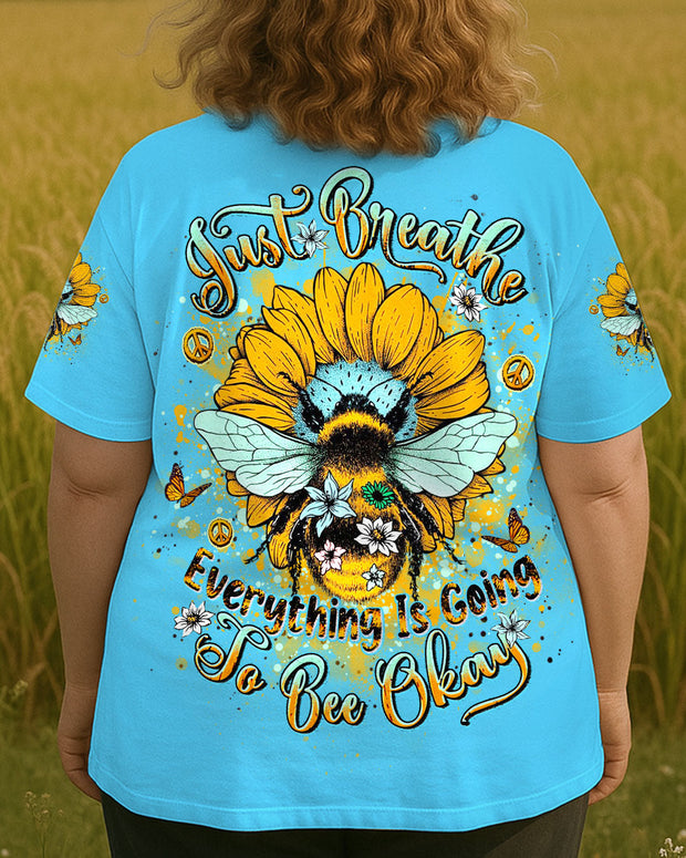 Just Breathe Everything is Going to be Okay - Sunflower & Bee Design - AOP Shirts