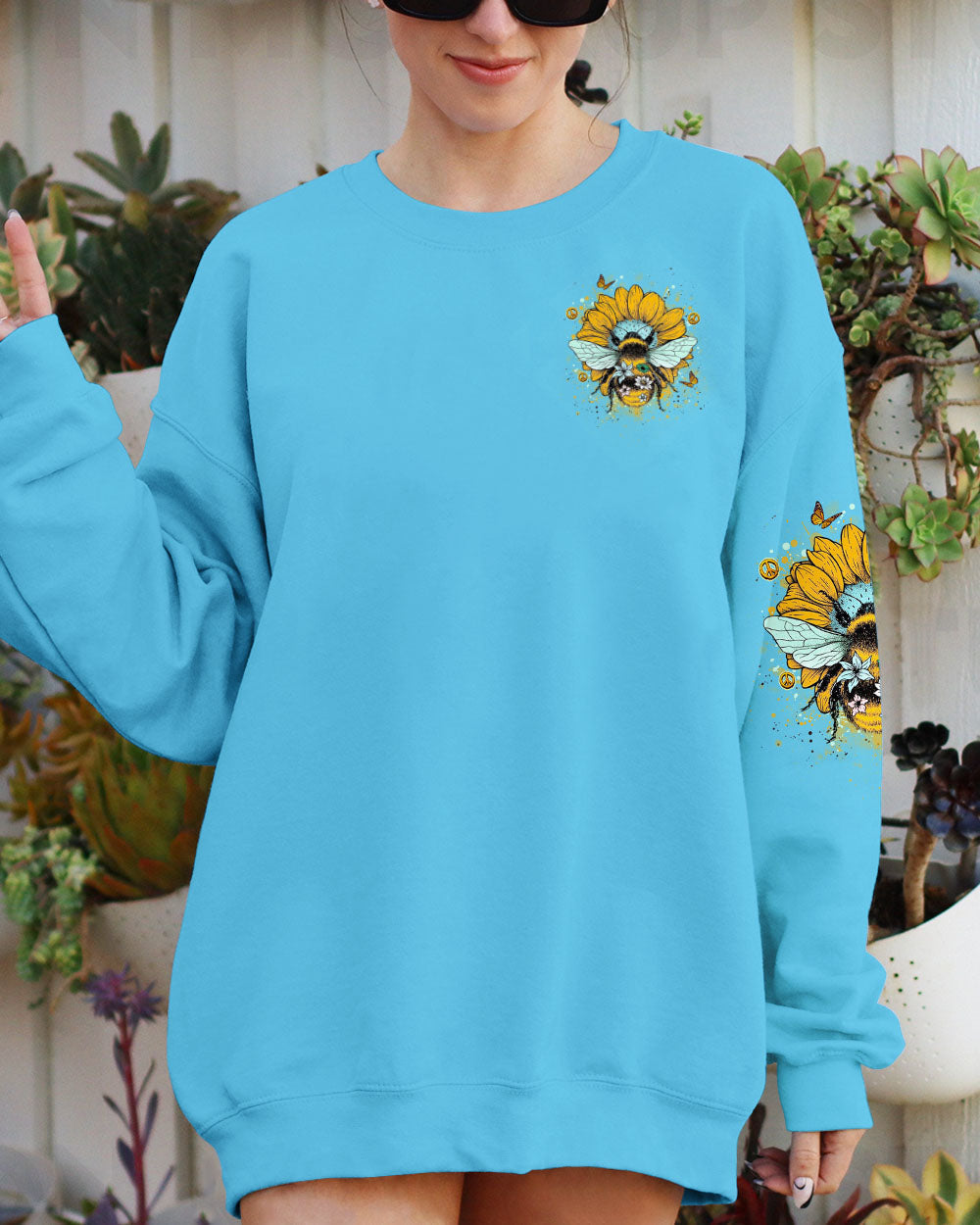 Just Breathe Everything is Going to be Okay Sunflower _26 Bee Design AOP Shirts _6_ I6W7t