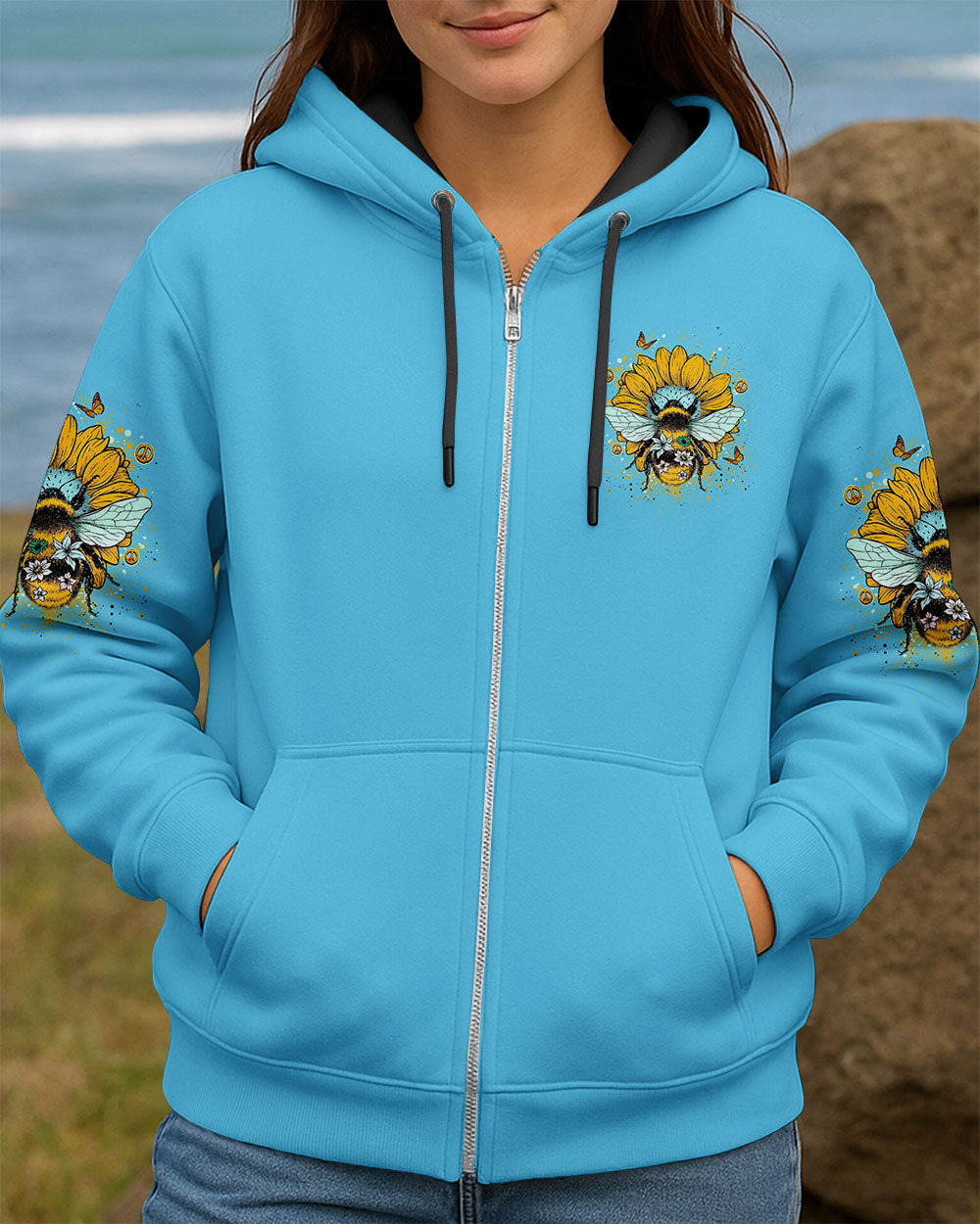 Just Breathe Everything is Going to be Okay Sunflower _26 Bee Design AOP Shirts _8_ De0gs