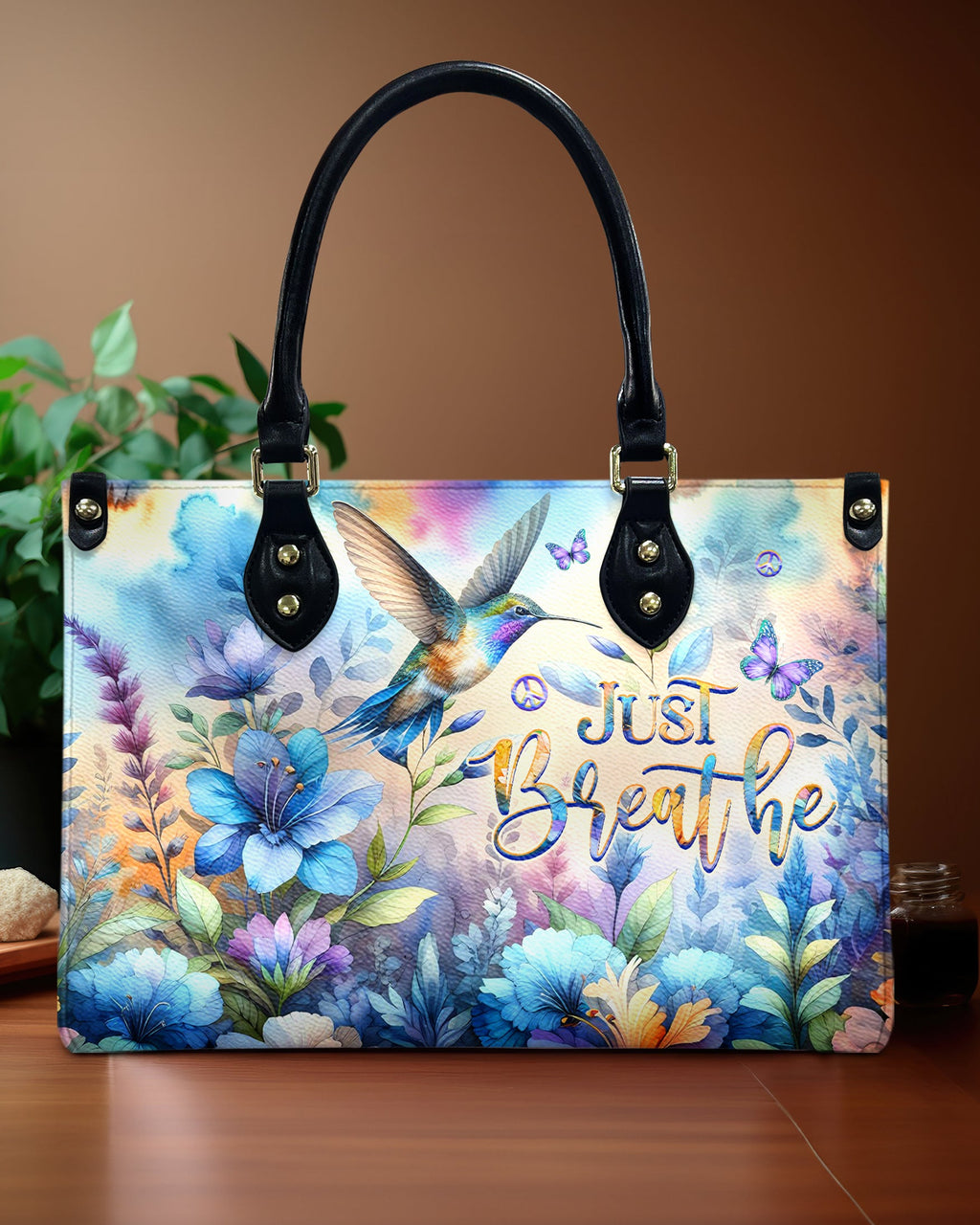 Just Breathe Hummingbird Watercolor Floral Hippie Leather Bag Gift for Women _1_ 9R7r9