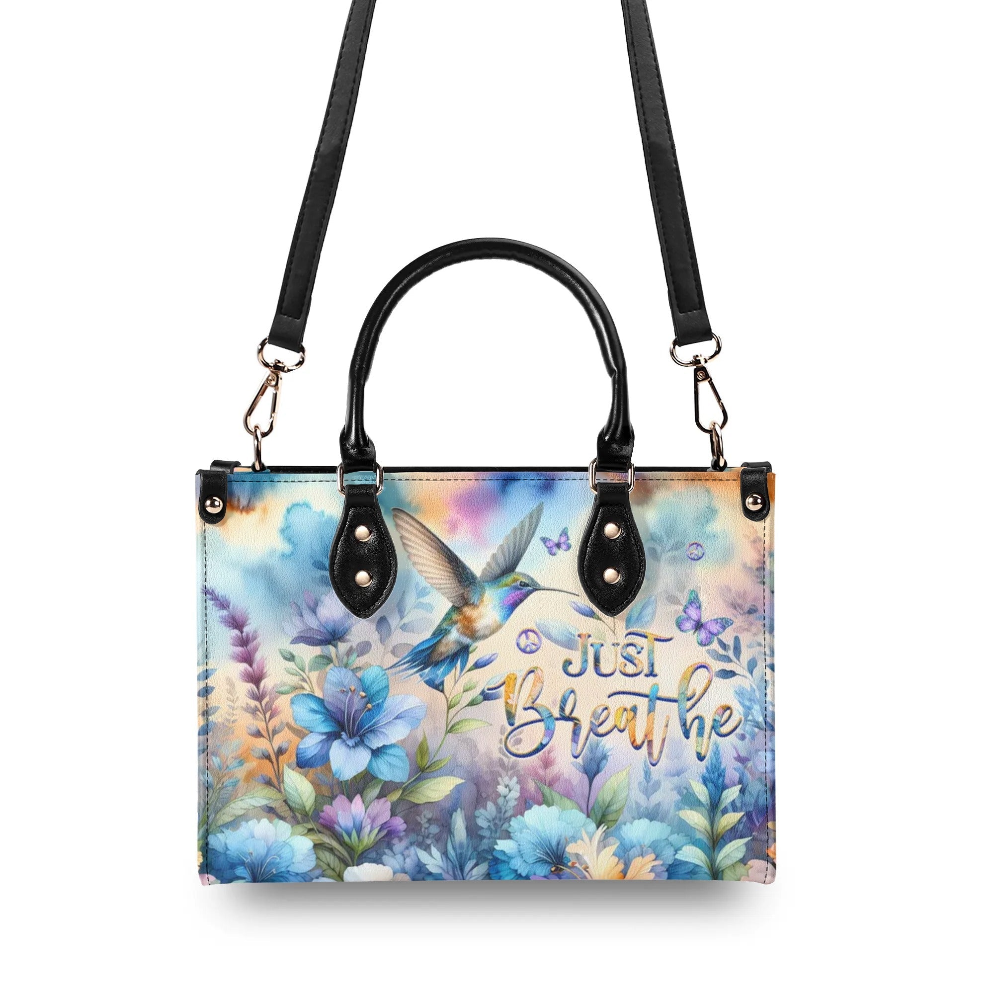 Just Breathe Hummingbird Watercolor Floral Hippie Leather Bag Gift for Women _2_ HkrSv
