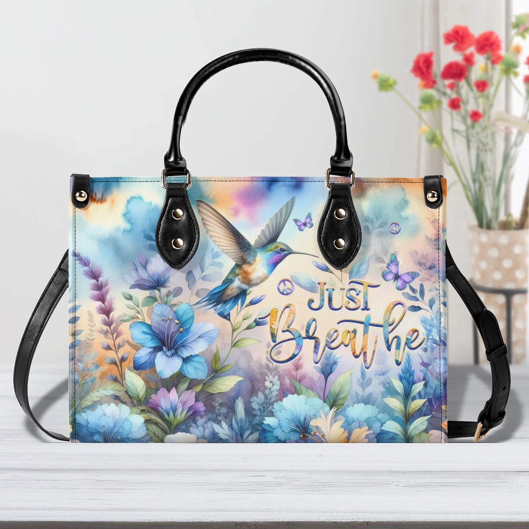 Just Breathe Hummingbird Watercolor Floral Hippie Leather Bag Gift for Women _3_ YWGWl