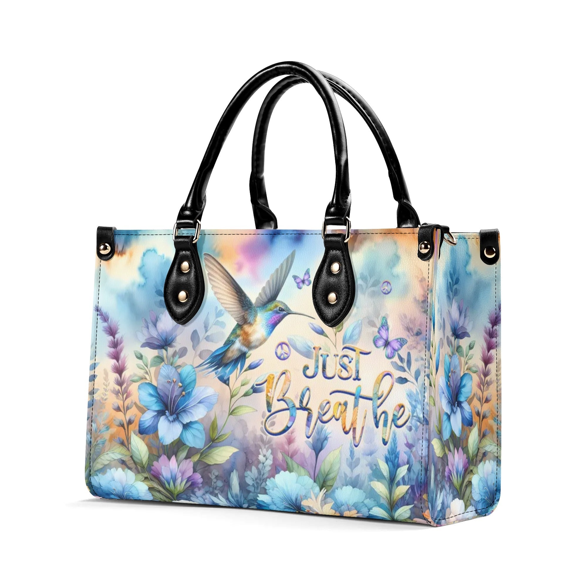 Just Breathe Hummingbird Watercolor Floral Hippie Leather Bag Gift for Women _5_ zTf3a