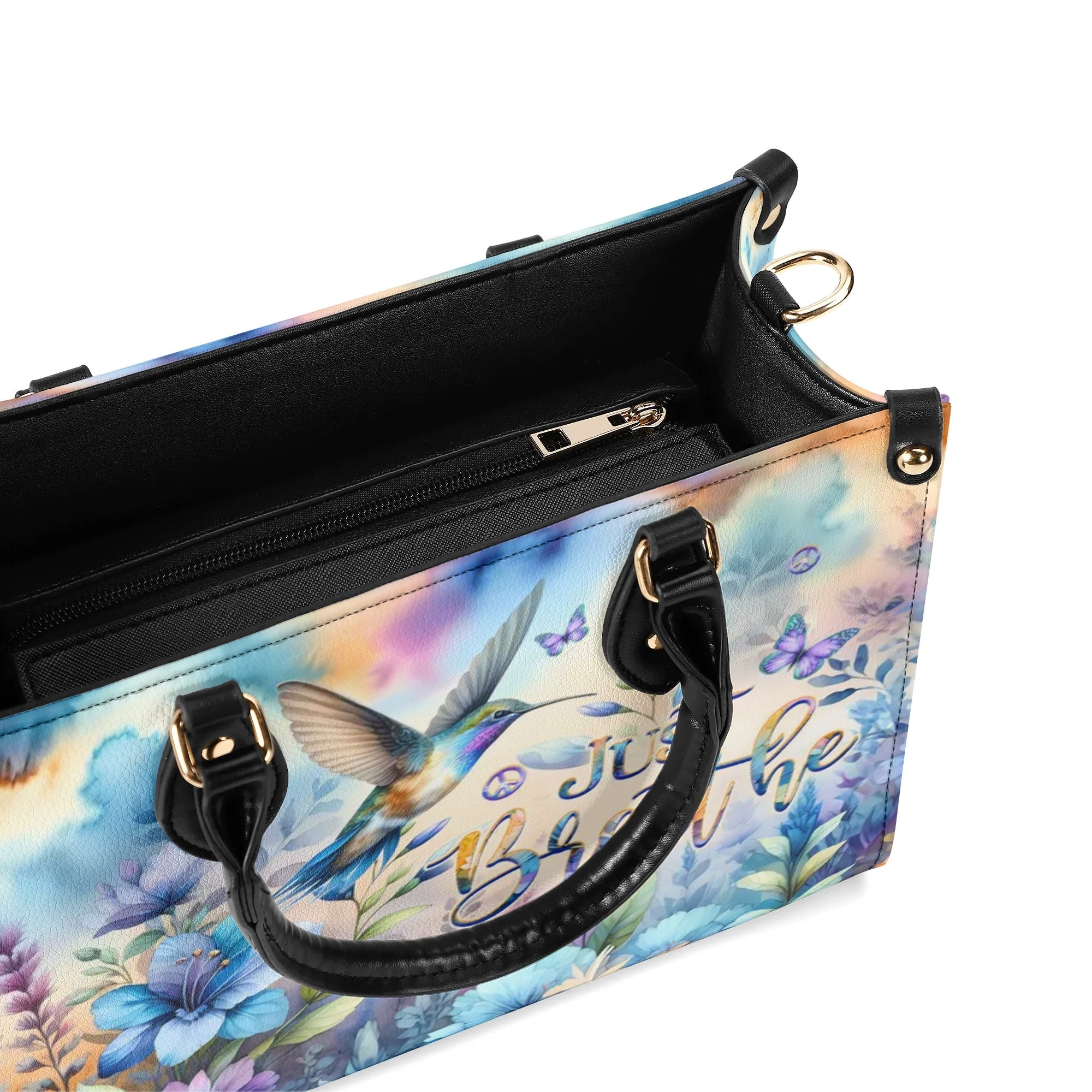 Just Breathe Hummingbird Watercolor Floral Hippie Leather Bag Gift for Women _6_ AbXro