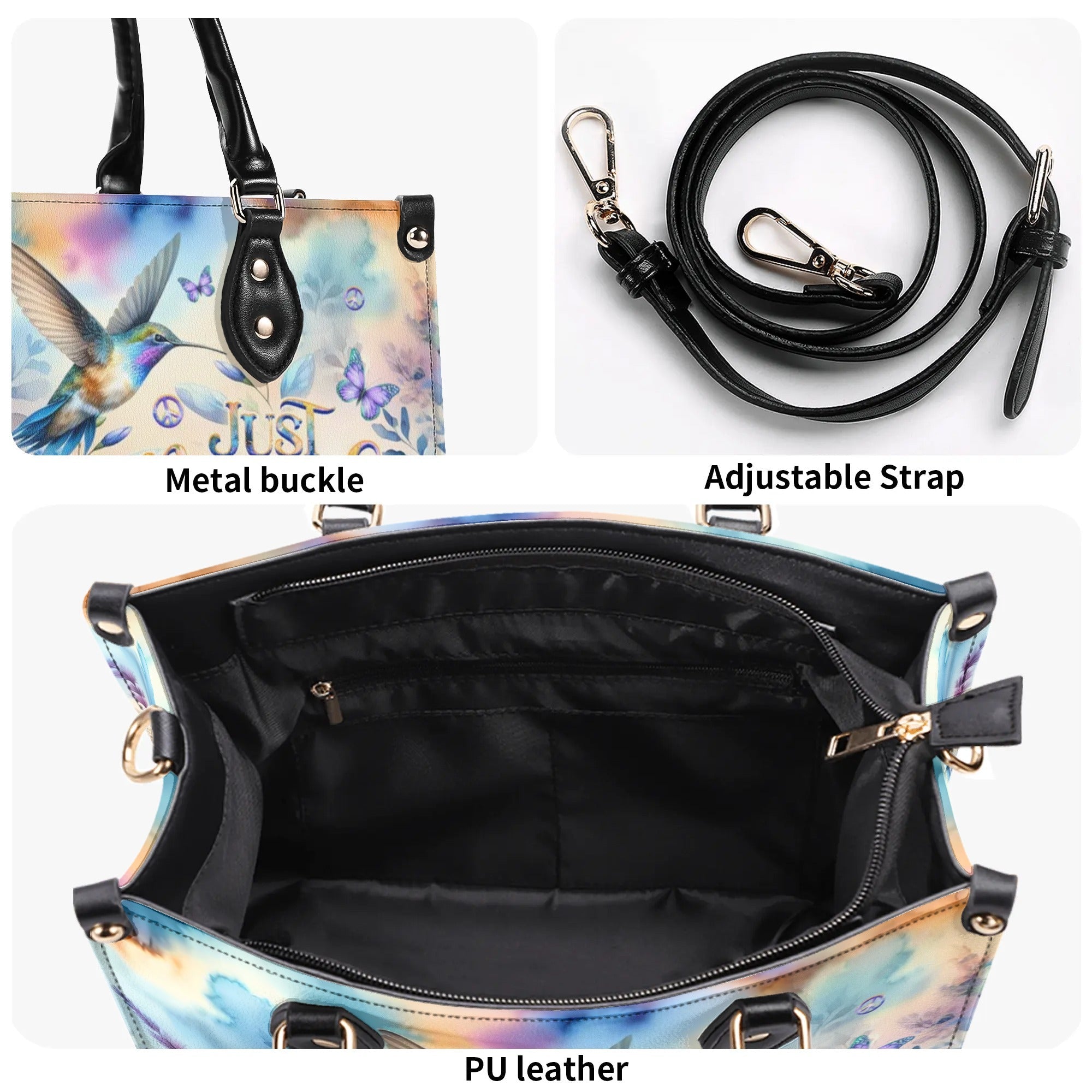 Just Breathe Hummingbird Watercolor Floral Hippie Leather Bag Gift for Women _7_ kFNEs