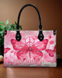 Just Breathe Watercolor Pink Butterfly Peace Symbol Hippie Leather Bag _1_ VCNNy