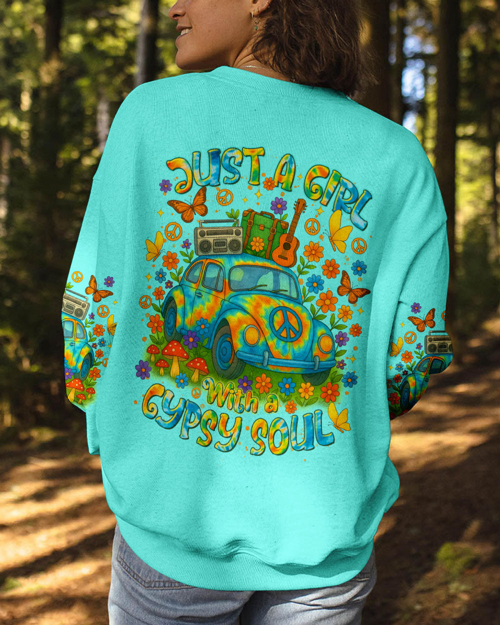 Just a Girl with a Gypsy Soul Peace Sign Car Tie Dye Design for Women AOP Shirts _10_ SMeyW