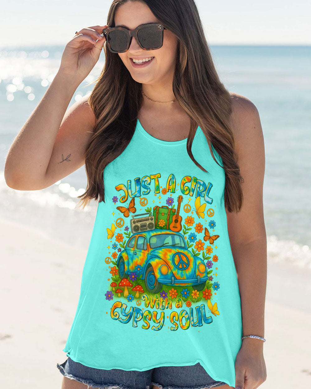 Just a Girl with a Gypsy Soul Peace Sign Car Tie Dye Design for Women AOP Shirts _12_ yR66s
