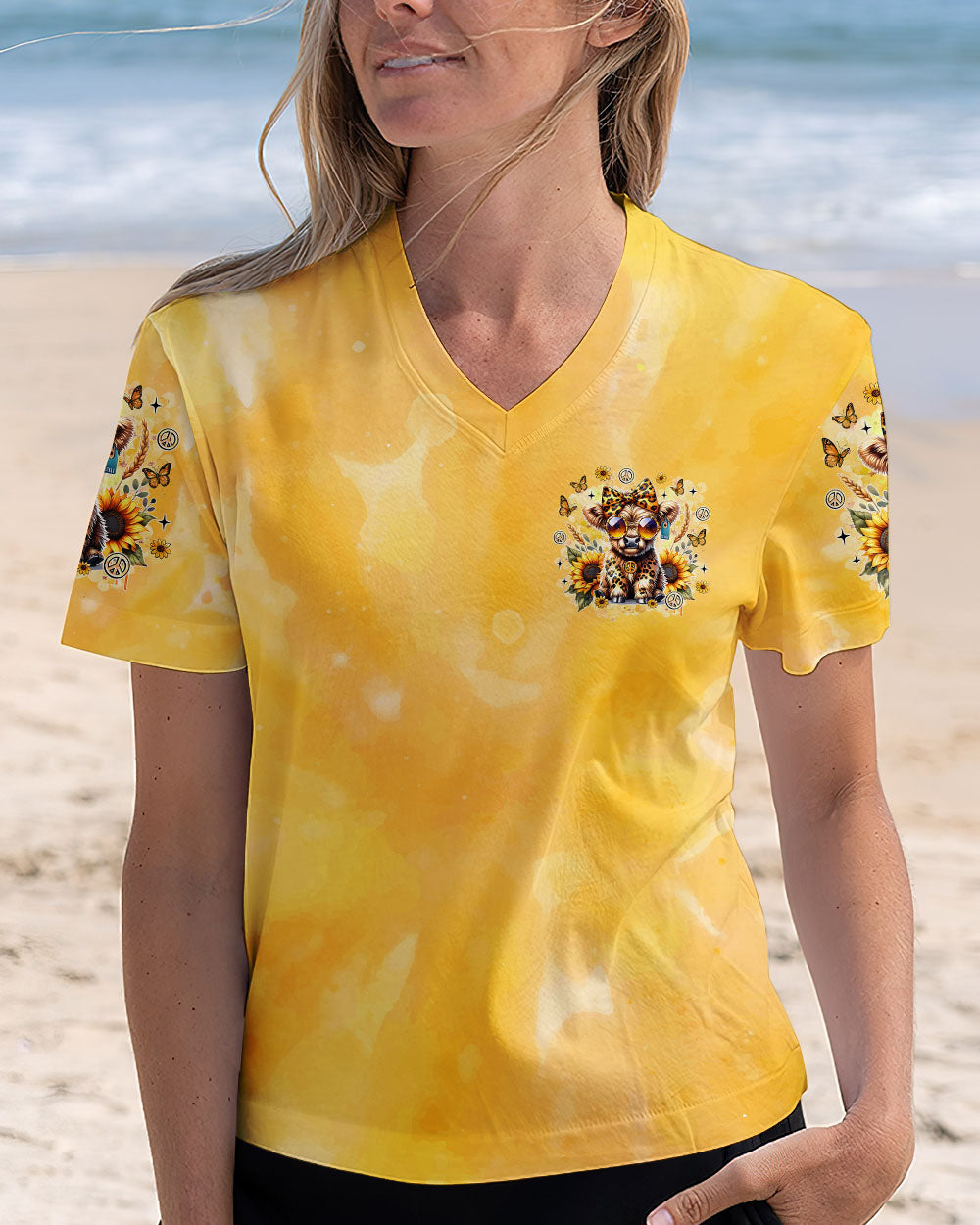 Kinda Boujee Kinda Broke Cute Cow with Sunglasses _26 Sunflower Design AOP Shirts _2_ KM43Z