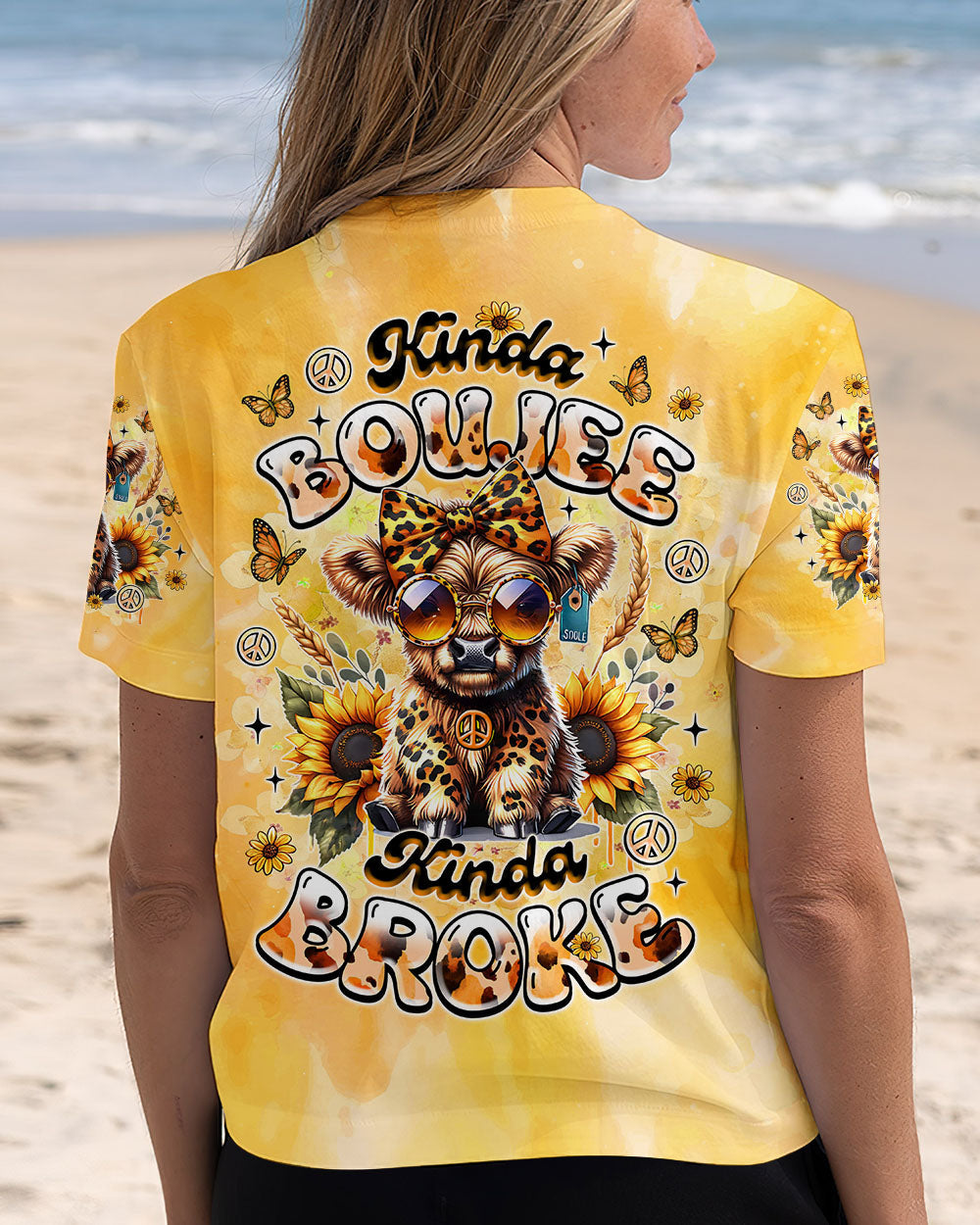 Kinda Boujee Kinda Broke Cute Cow with Sunglasses _26 Sunflower Design AOP Shirts _3_ djjbq