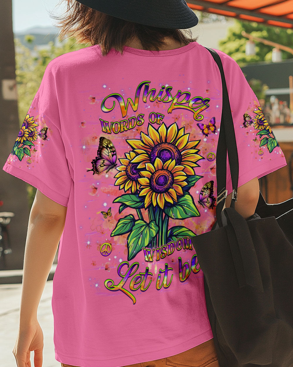 Let It Be Whisper Words of Wisdom Hippie Sunflower Graphic for Women AOP Shirts _5_ GZa6u