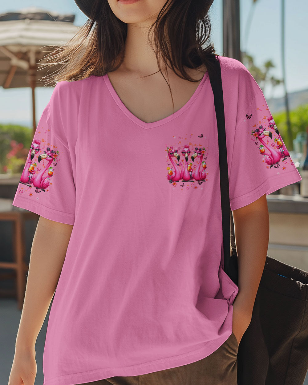 Let_E2_80_99s Go Girls Flamingo Pink Flamingo Cocktail Summer Beach Tee for Women AOP Shirts _4_ GPdJn