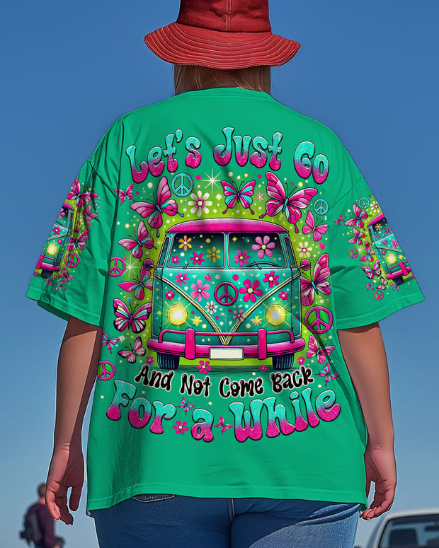 Let?s Just Go and Not Come Back for a While - Hippie Retro Peace Bus with Butterflies - AOP Shirts
