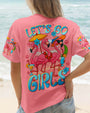 Lets Go Girls Flamingo and Cocktails Tropical Pink Beach Graphic Tee for Women AOP Shirts _1_ G9rcO