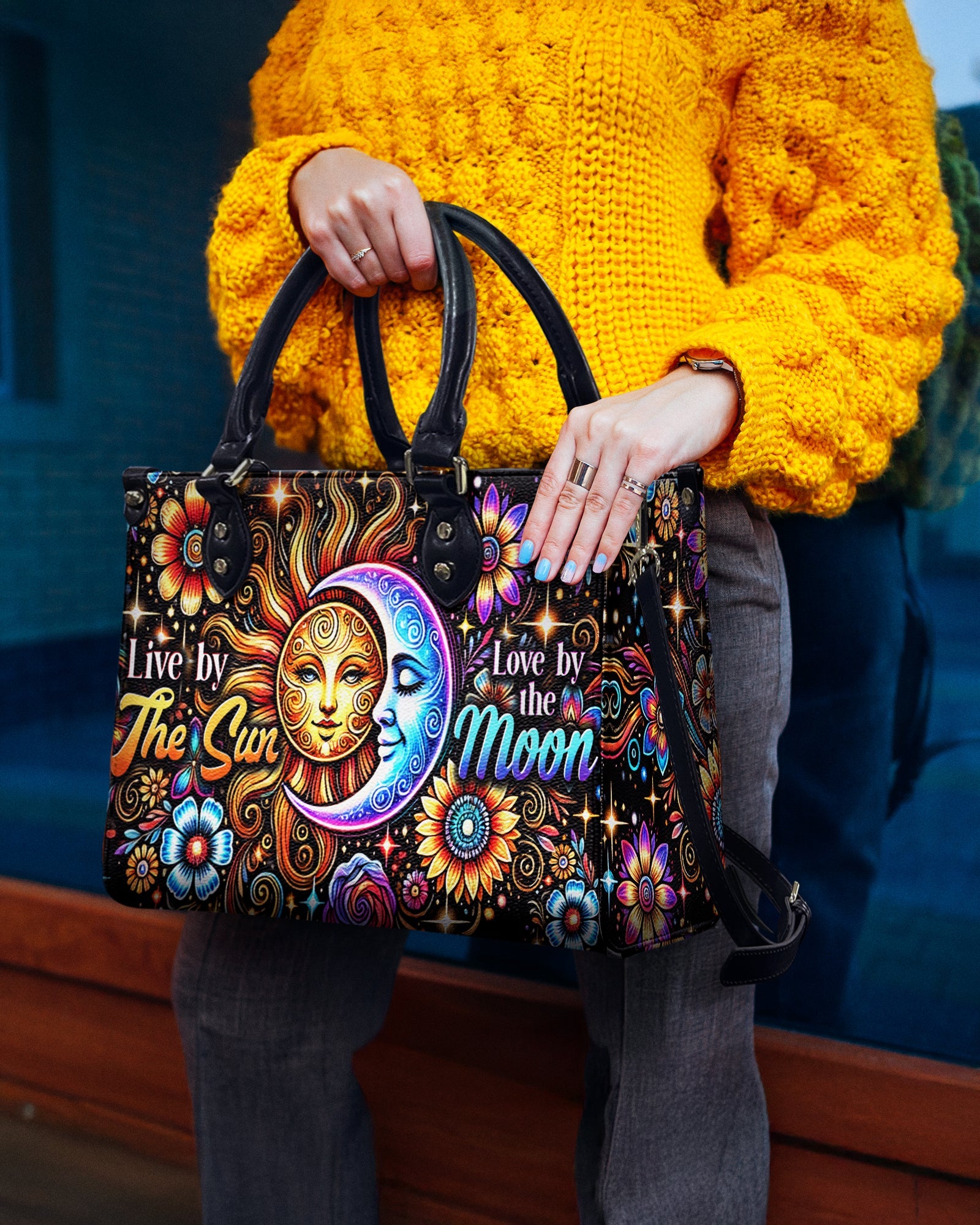 Live by the Sun Love by the Moon Celestial Floral Inspirational Hippie Leather Bag _9_ 3lb2l