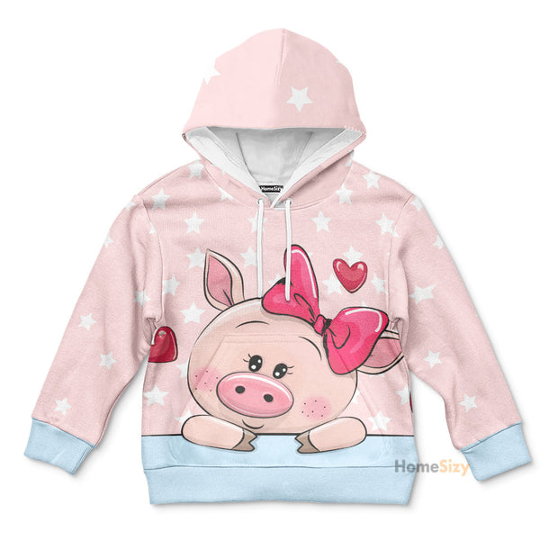 Cute Pig With Sweet Heart - 3D Kid Hoodie QT309677