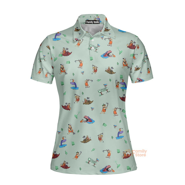 Fred Flintstone Playing Golf Pattern - Polo Shirt For Women