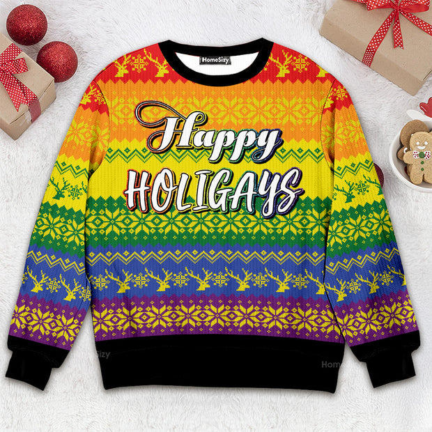LGBT Gay Pride Happy Holigays Ugly Christmas Sweater 3D Printed Best Gift For Xmas Adult QT305470Hj