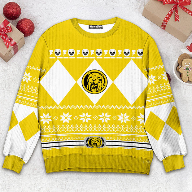 3D Mighty Morphin Yellow Power Rangers Custom Cosplay Ugly Sweater QT211318Hf