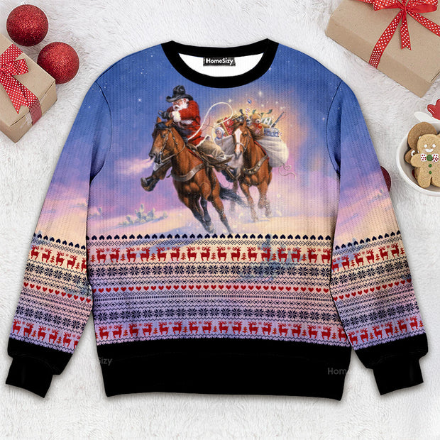 Cowboy Santa Claus - Christmas Gift For Adults - 3D Ugly Christmas Sweater QT309804