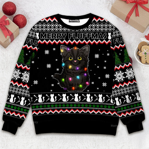 Black Cat Merry Fluffmas - Christmas Gift For Adults - 3D Ugly Christmas Sweater QT309751