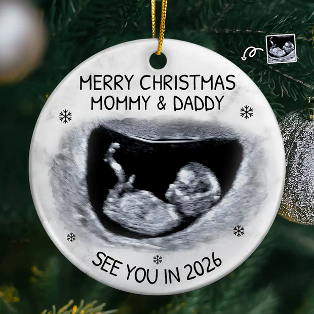 Custom Photo Baby Expecting See You In 2026 - Personalized Ceramic Ornament - Christmas Gift For Pregnant Woman | HN02