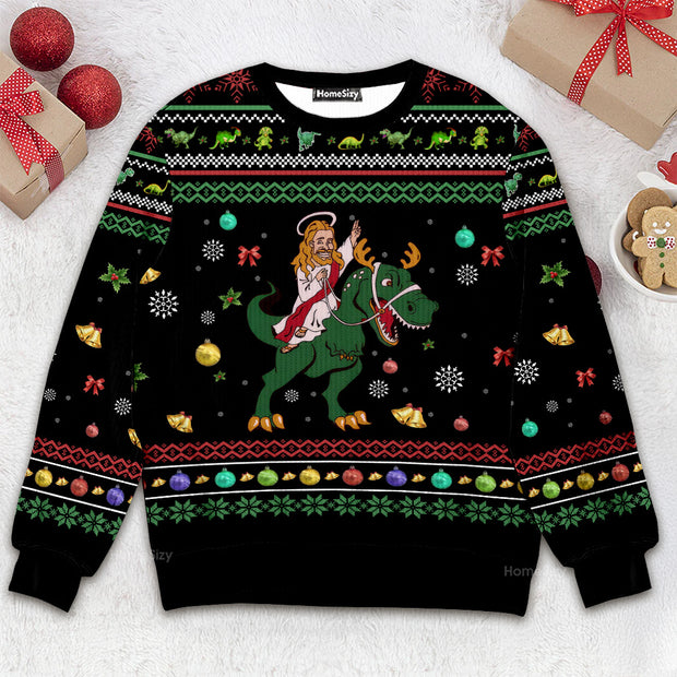 Jesus And Dinosaurs Christmas Ugly Sweater QT309404