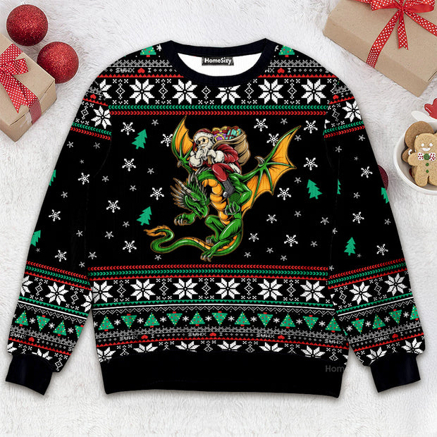 Christmas Santa Claus With Dragon - Christmas Gift For Adults - 3D Ugly Christmas Sweater QT309782